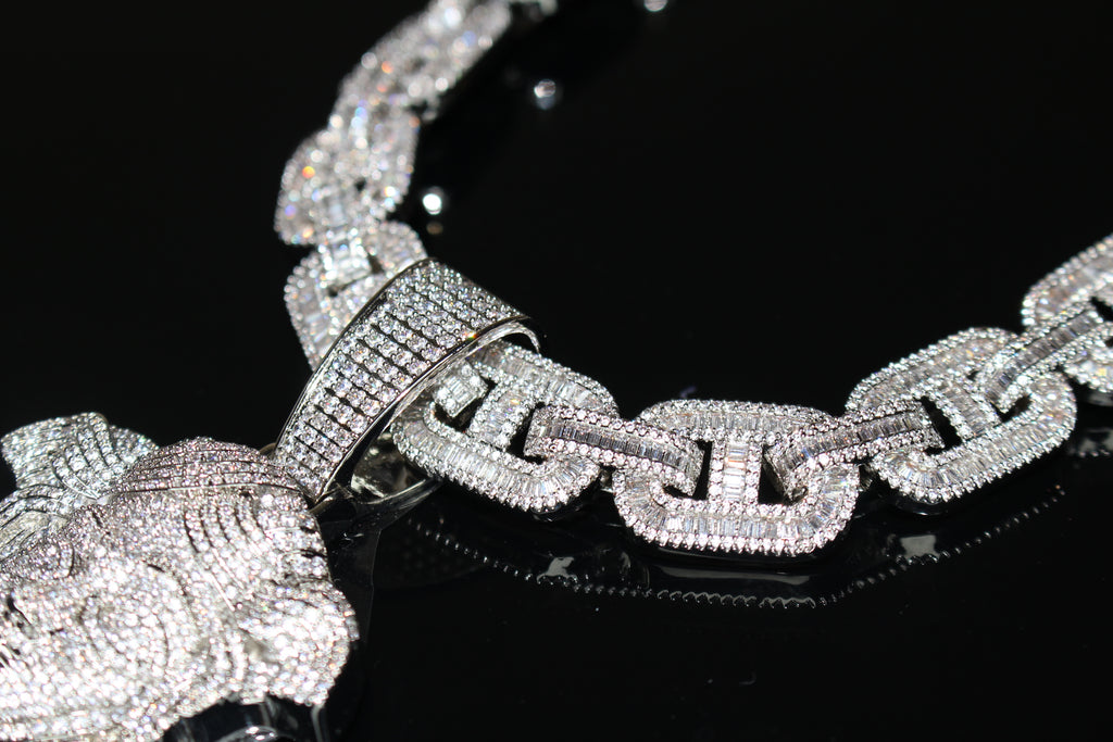 XXL MEDUSA Pendant 14mm MARINER BAGUETTE 86.7ct Lab Sim VVS1 Diamond Necklace SET