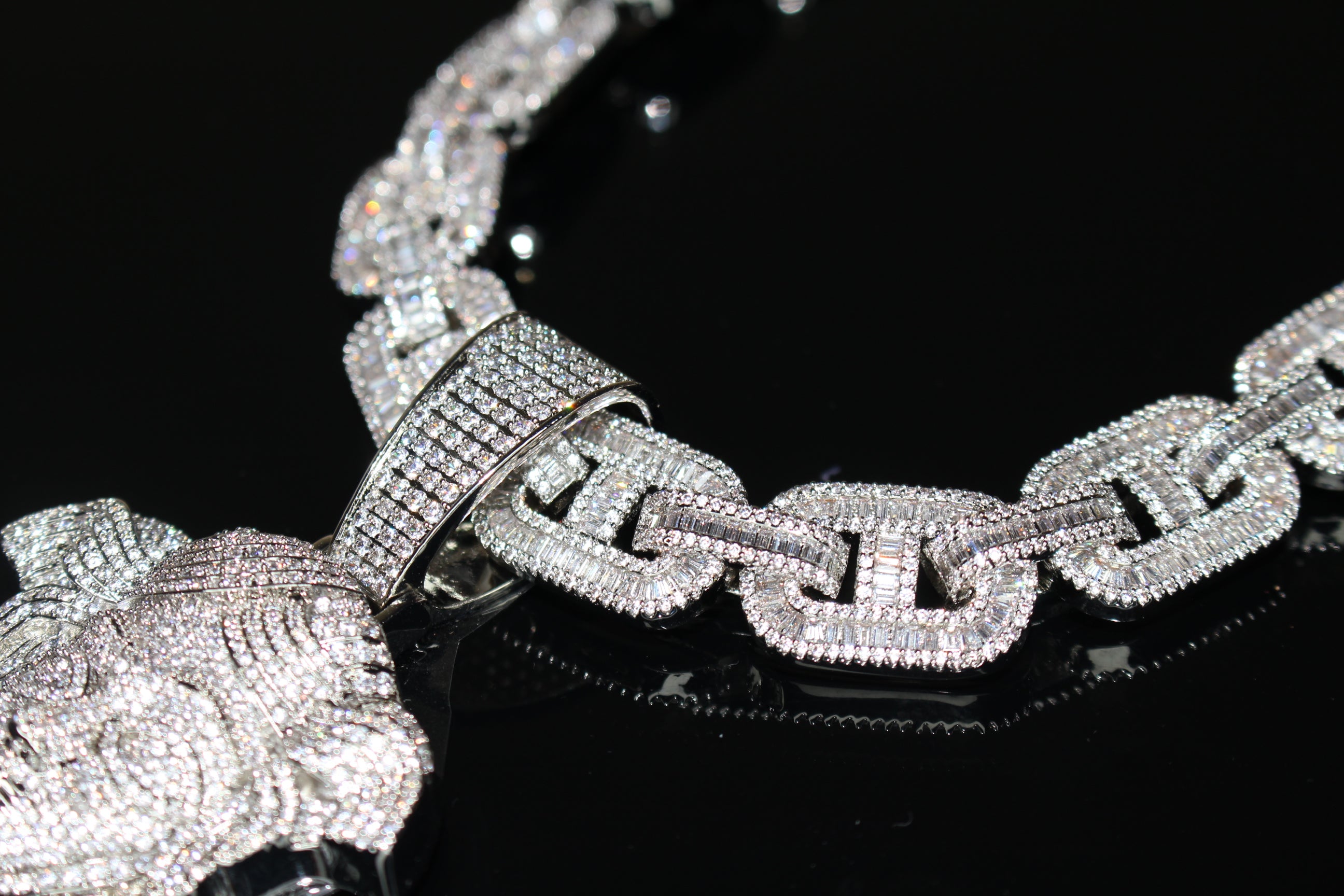 XXL MEDUSA Pendant 14mm MARINER BAGUETTE 86.7ct Lab Sim VVS1 Diamond Necklace SET