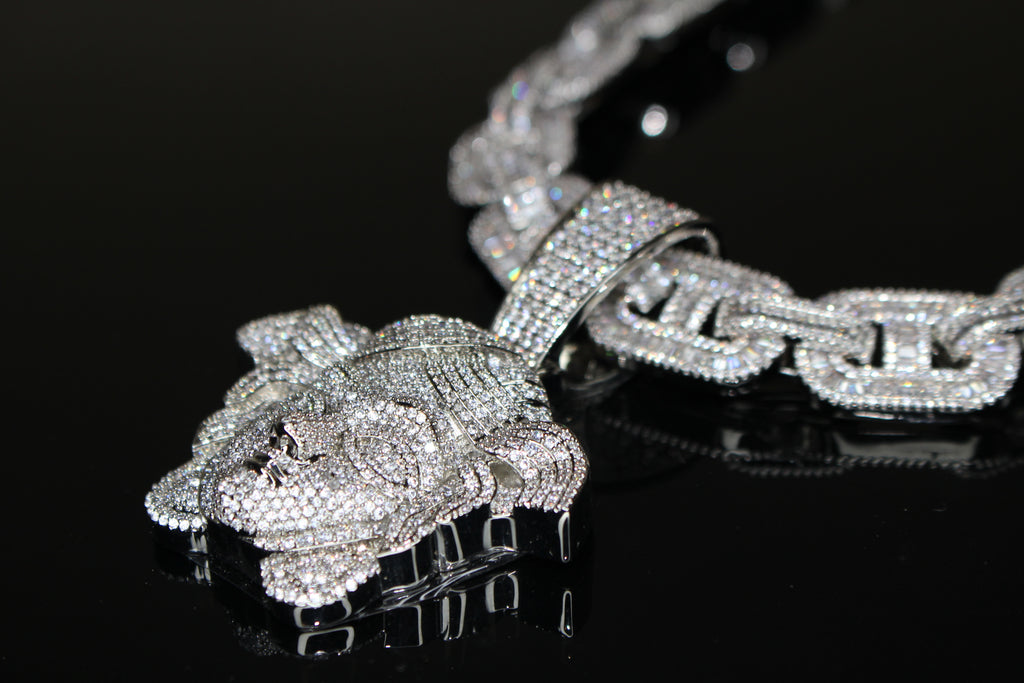 XXL MEDUSA Pendant 14mm MARINER BAGUETTE 86.7ct Lab Sim VVS1 Diamond Necklace SET