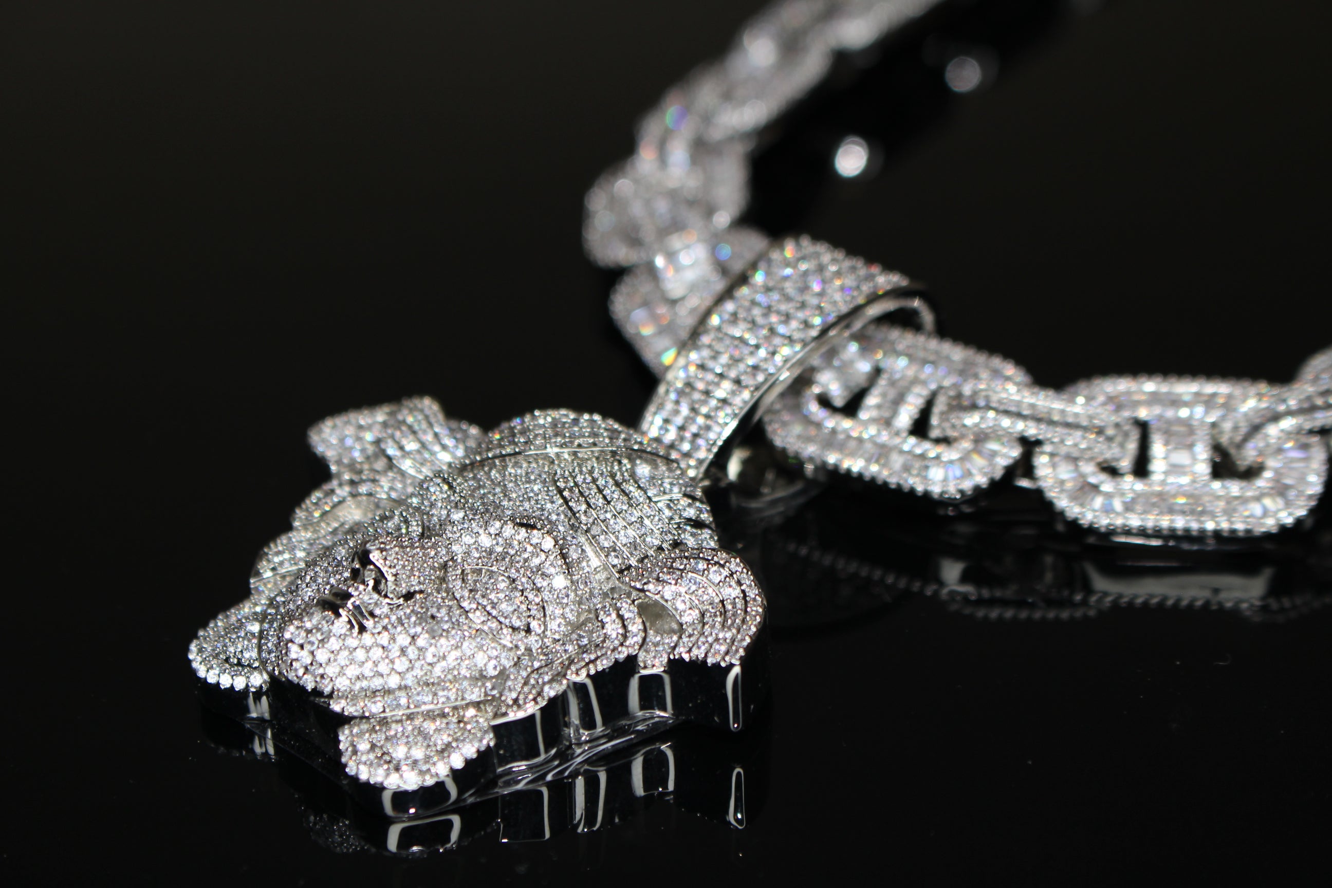 XXL MEDUSA Pendant 14mm MARINER BAGUETTE 86.7ct Lab Sim VVS1 Diamond Necklace SET