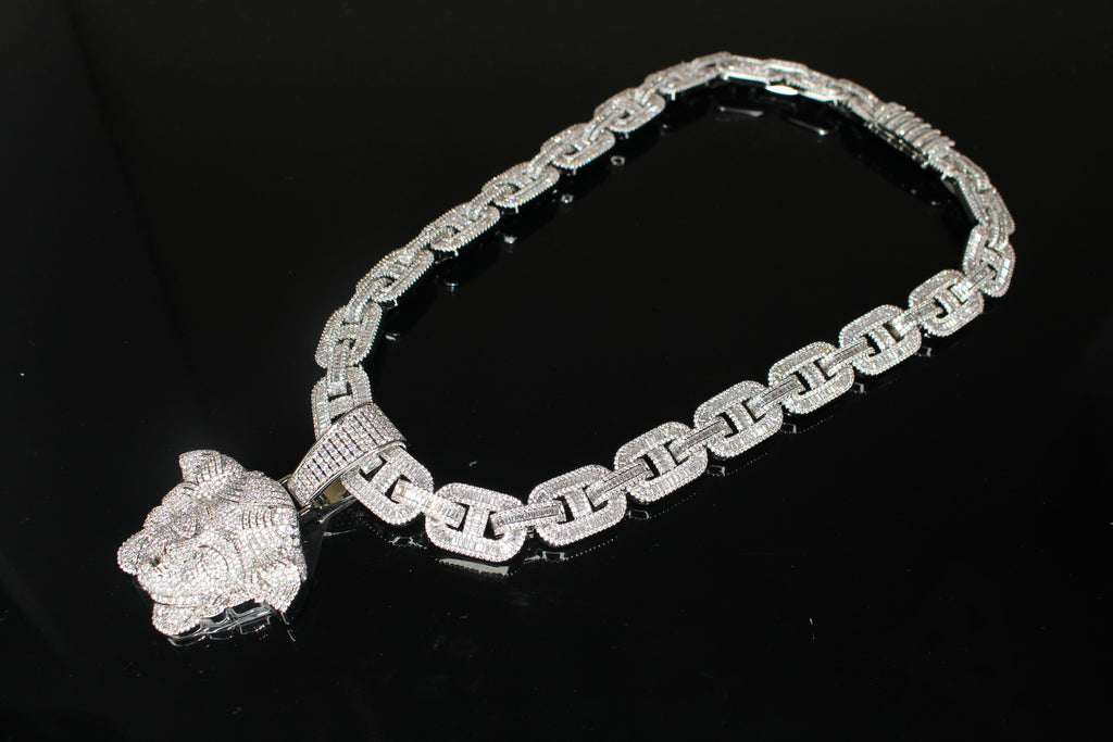 XXL MEDUSA Pendant 14mm MARINER BAGUETTE 86.7ct Lab Sim VVS1 Diamond Necklace SET