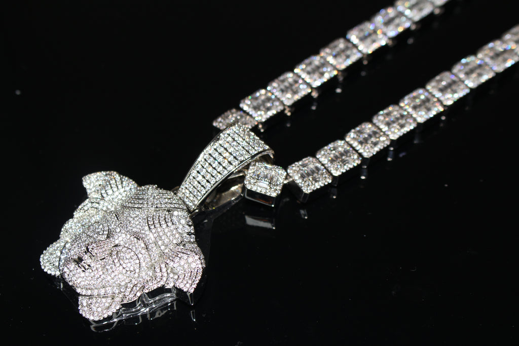 XXL MEDUSA Pendant 12mm TENNIS BAGUETTE 126.7ct Lab Sim VVS1 Diamond Necklace SET