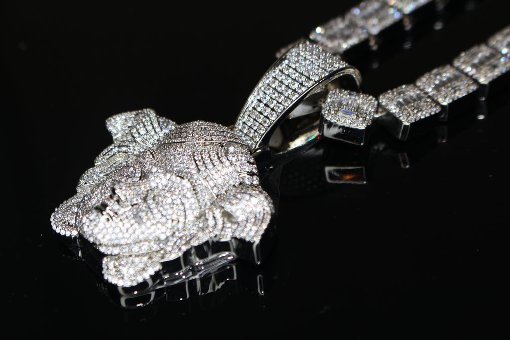 XXL MEDUSA Pendant 12mm TENNIS BAGUETTE 126.7ct Lab Sim VVS1 Diamond Necklace SET