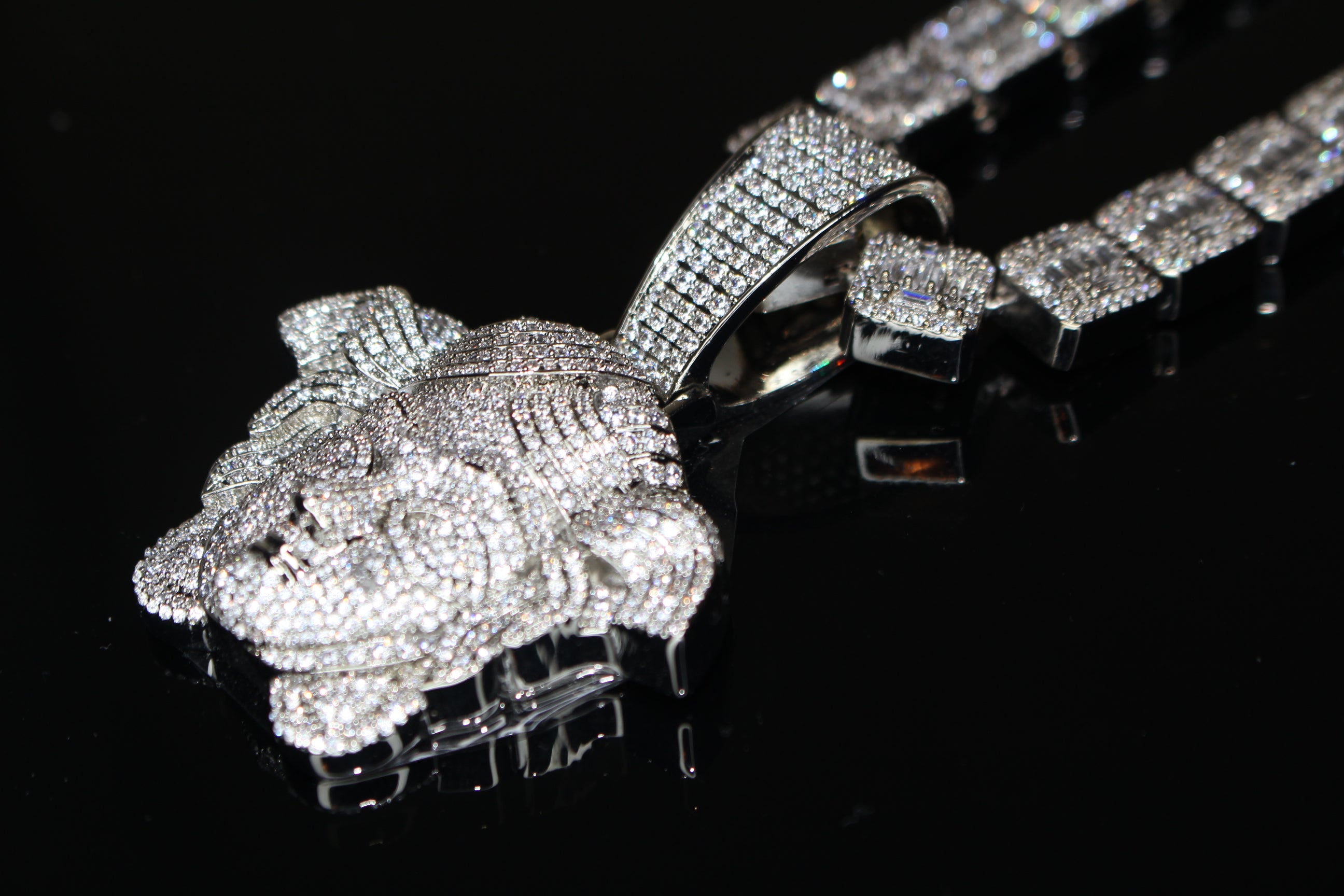 XXL MEDUSA Pendant 12mm TENNIS BAGUETTE 126.7ct Lab Sim VVS1 Diamond Necklace SET