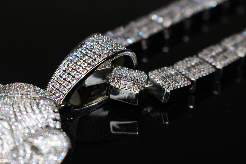 XXL MEDUSA Pendant 12mm TENNIS BAGUETTE 126.7ct Lab Sim VVS1 Diamond Necklace SET