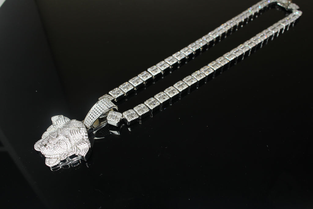 XXL MEDUSA Pendant 12mm TENNIS BAGUETTE 126.7ct Lab Sim VVS1 Diamond Necklace SET