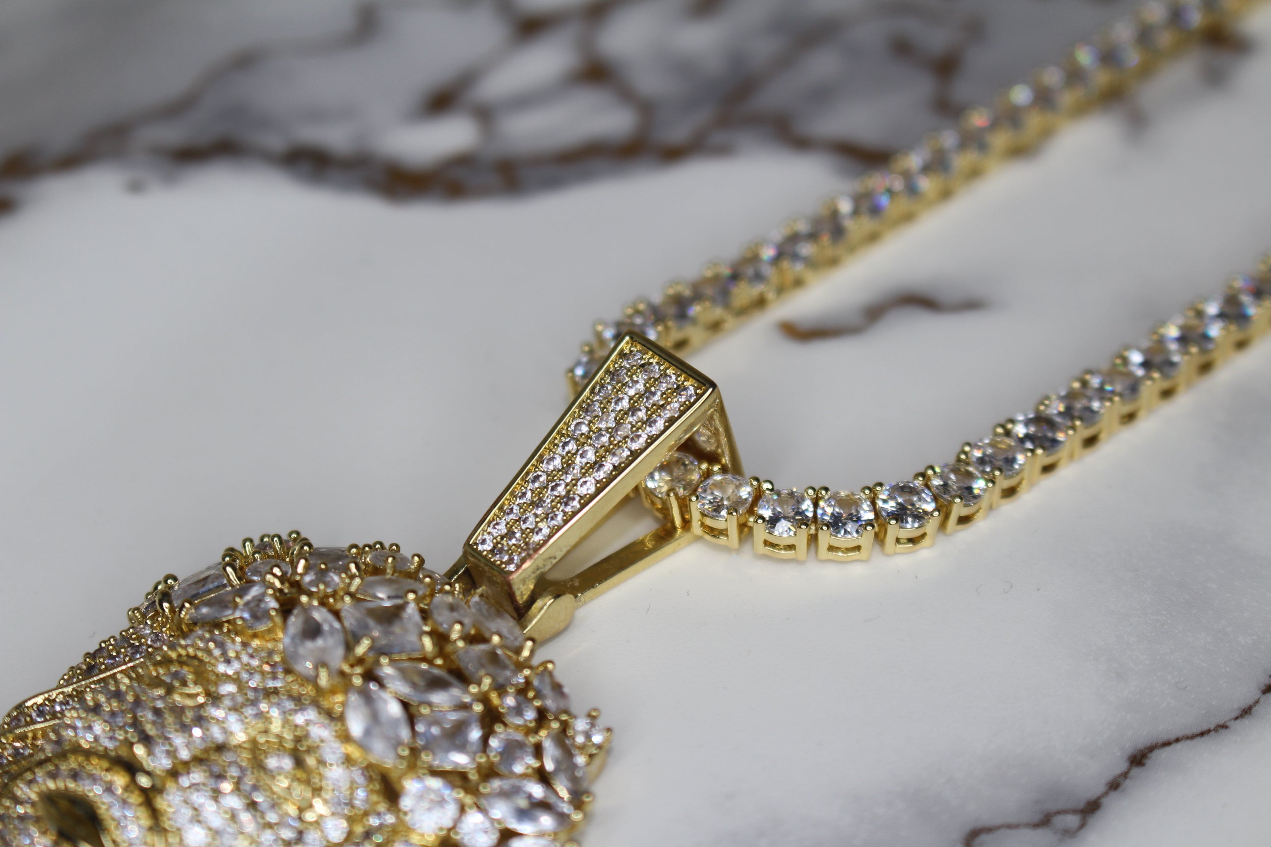 Large Jesus Pendant 79.8ct Lab Sim VVS1 Diamond Tennis Chain - Gold