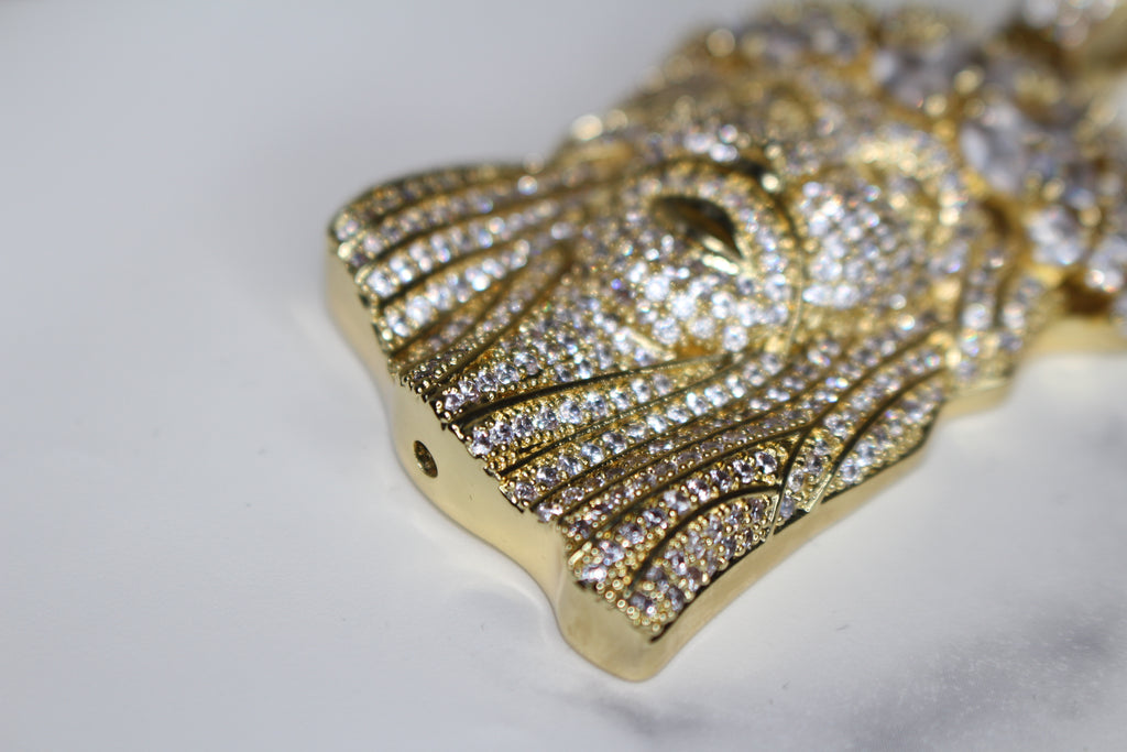 Large Jesus Pendant 79.8ct Lab Sim VVS1 Diamond Tennis Chain - Gold