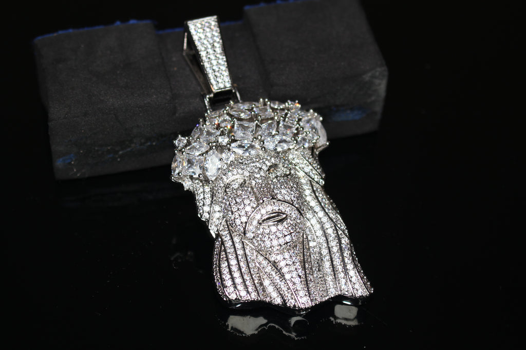 Large Jesus Pendant 79.8ct Lab Sim VVS1 Diamond Tennis Chain