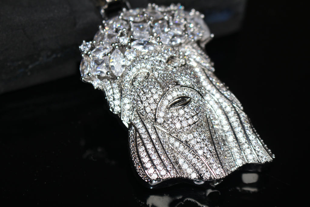 Large Jesus Pendant 79.8ct Lab Sim VVS1 Diamond Tennis Chain