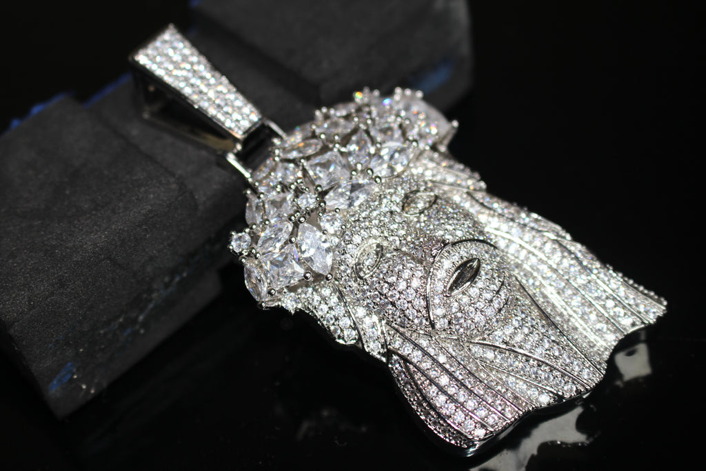 Large Jesus Pendant 79.8ct Lab Sim VVS1 Diamond Tennis Chain