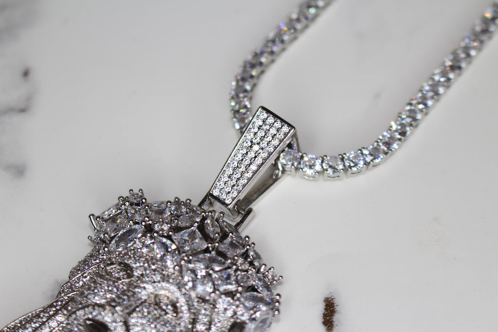 Large Jesus Pendant 79.8ct Lab Sim VVS1 Diamond Tennis Chain