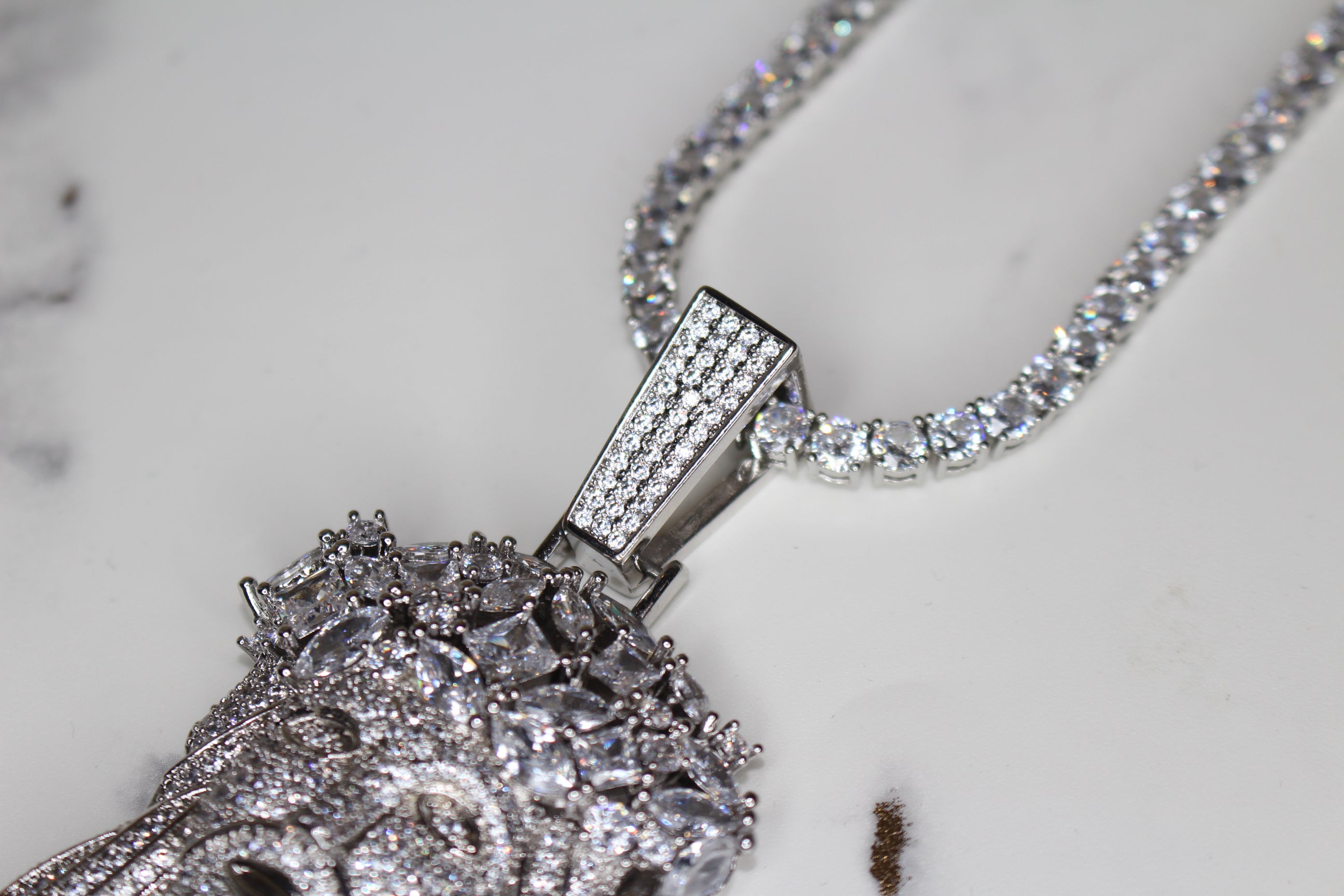 Large Jesus Pendant 79.8ct Lab Sim VVS1 Diamond Tennis Chain