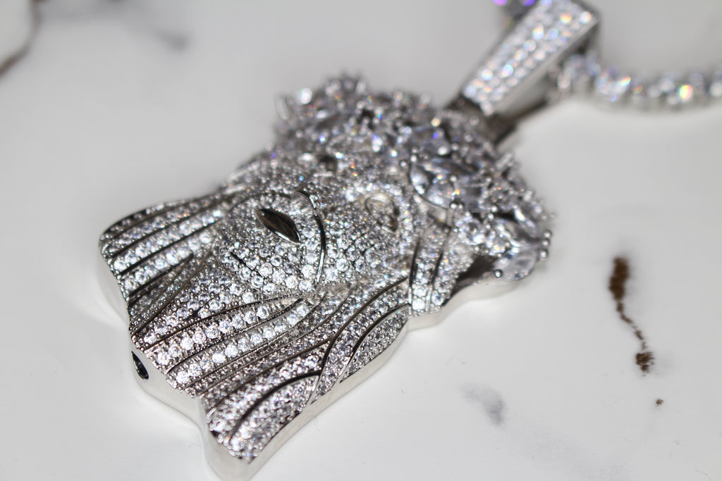 Large Jesus Pendant 79.8ct Lab Sim VVS1 Diamond Tennis Chain