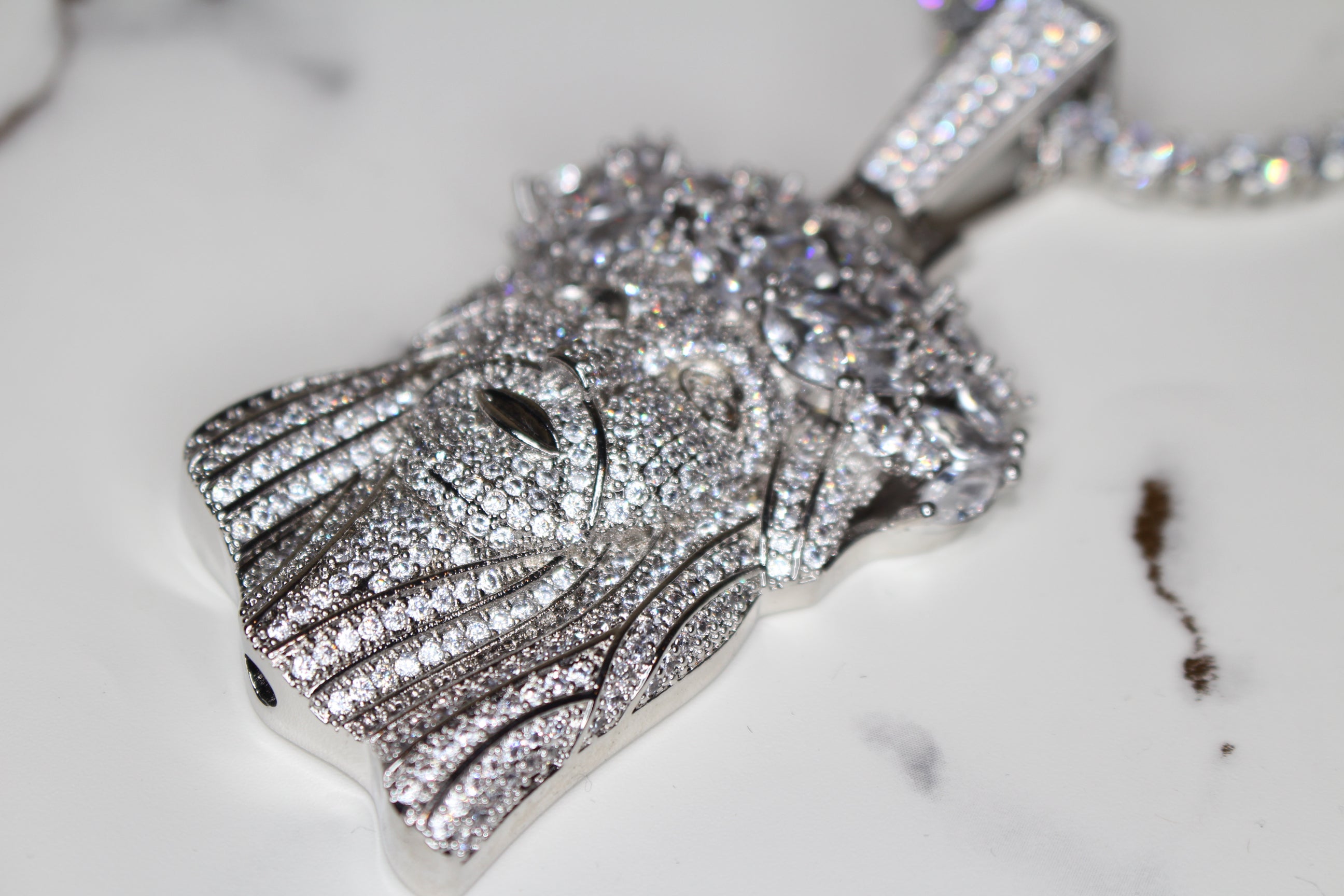 Large Jesus Pendant 79.8ct Lab Sim VVS1 Diamond Tennis Chain