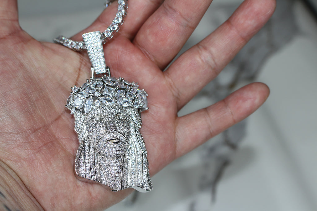 Large Jesus Pendant 79.8ct Lab Sim VVS1 Diamond Tennis Chain