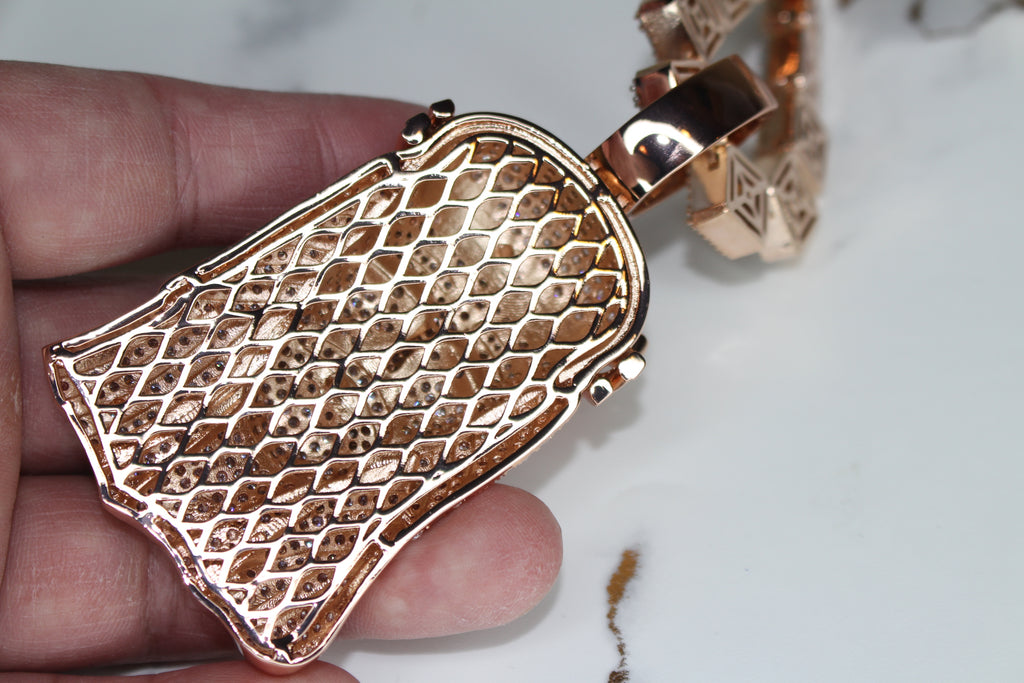 XXL Jesus Pendant 149ct Lab Sim VVS1 Diamond 12mm Tennis Baguette Necklace - Rose Gold 2-Tone