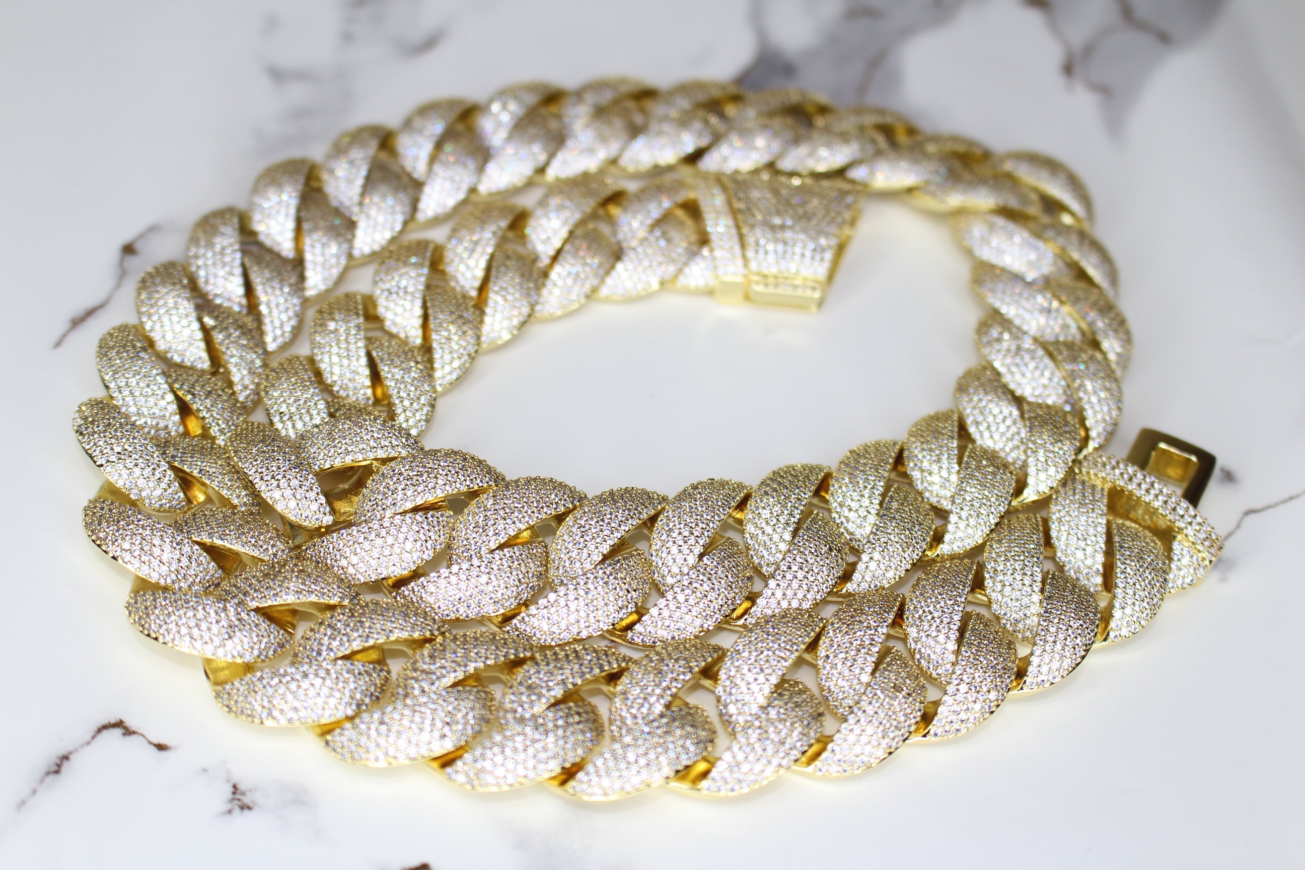 20mm Cuban Miami 82.6ctw Lab Sim VVS1 Diamond Necklace GOLD