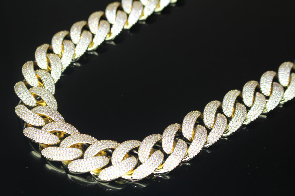 20mm Cuban Miami 82.6ctw Lab Sim VVS1 Diamond Necklace GOLD