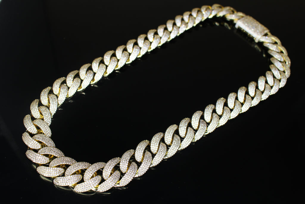 20mm Cuban Miami 82.6ctw Lab Sim VVS1 Diamond Necklace GOLD