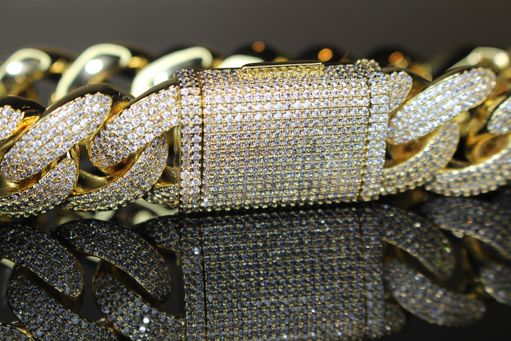 20mm Cuban Miami 25.2ctw Lab Sim VVS1 Diamonds Bracelet - GOLD
