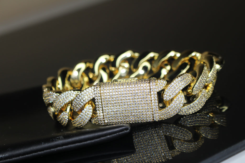 20mm Cuban Miami 25.2ctw Lab Sim VVS1 Diamonds Bracelet - GOLD