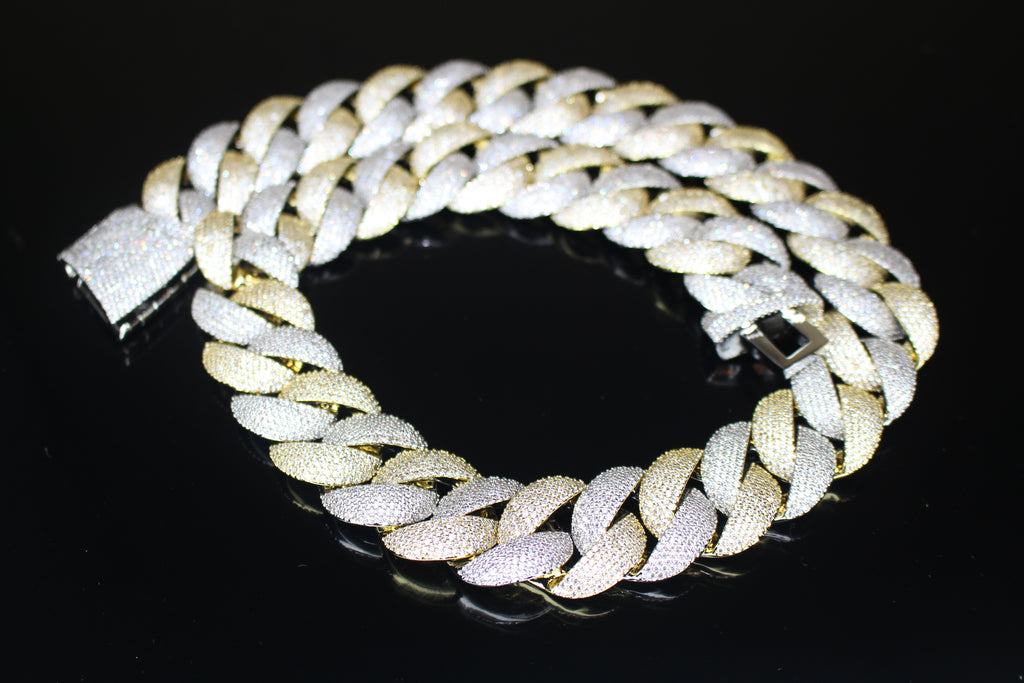 24mm Cuban Miami 186ct Lab Sim VVS1 Diamond Necklace - 2Tone Gold