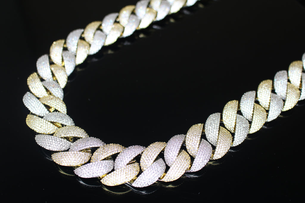 24mm Cuban Miami 186ct Lab Sim VVS1 Diamond Necklace - 2Tone Gold