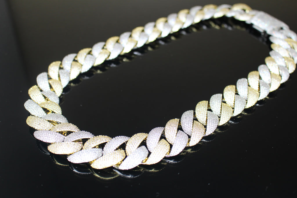 24mm Cuban Miami 186ct Lab Sim VVS1 Diamond Necklace - 2Tone Gold