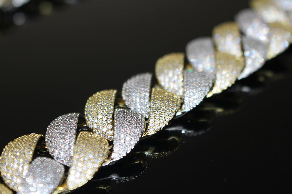 24mm Cuban Miami 186ct Lab Sim VVS1 Diamond Necklace - 2Tone Gold