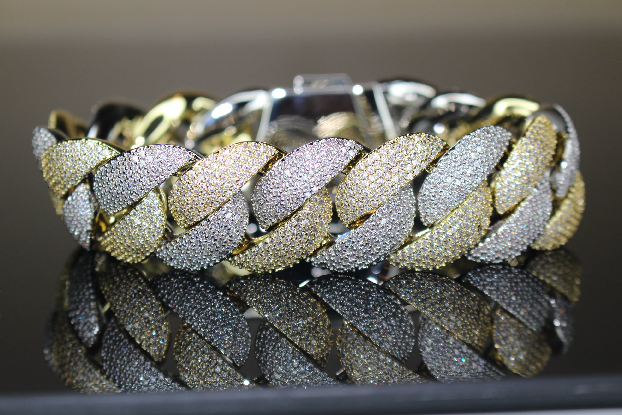 24mm XXL Cuban Miami 68.2ctw Lab Sim VVS1 Diamonds Bracelet - 2Tone Gold
