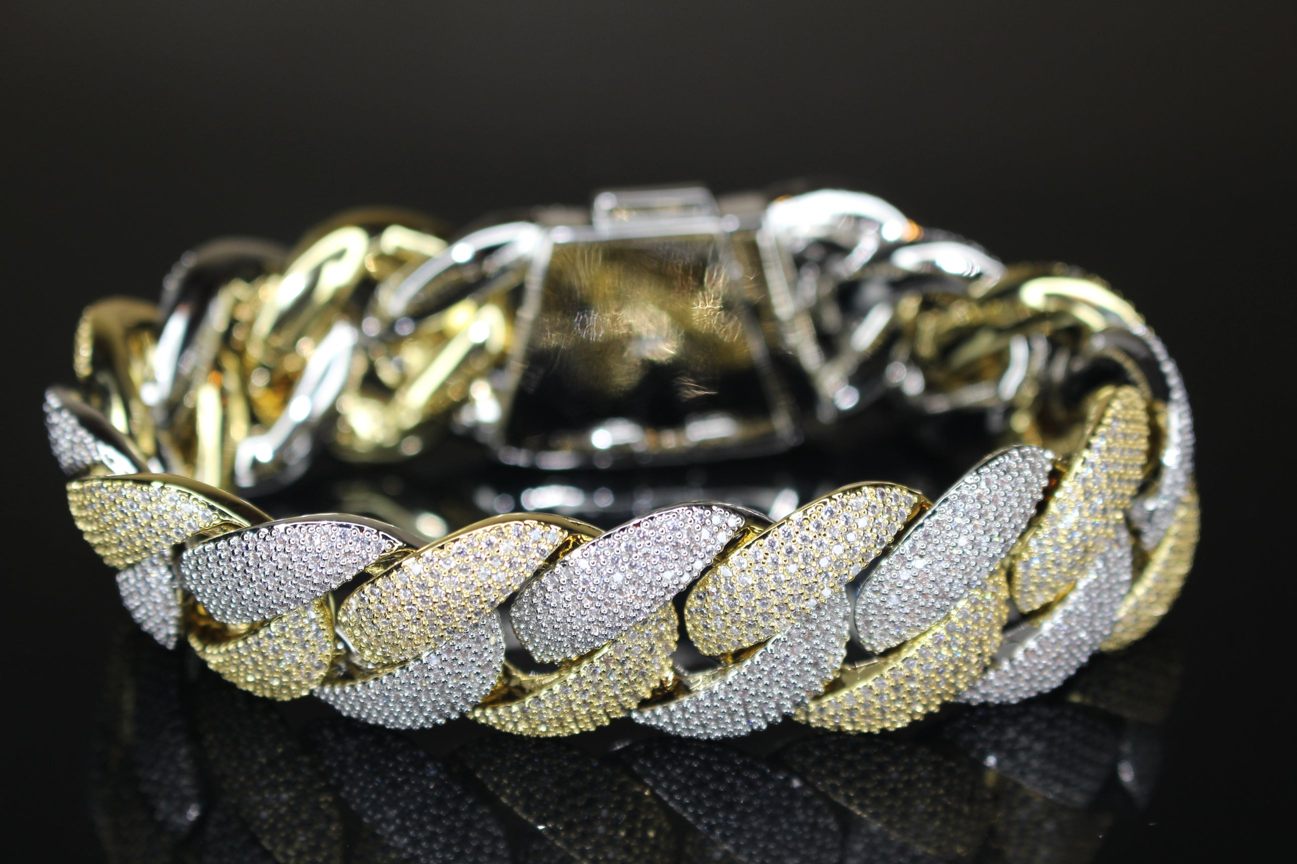 24mm XXL Cuban Miami 68.2ctw Lab Sim VVS1 Diamonds Bracelet - 2Tone Gold