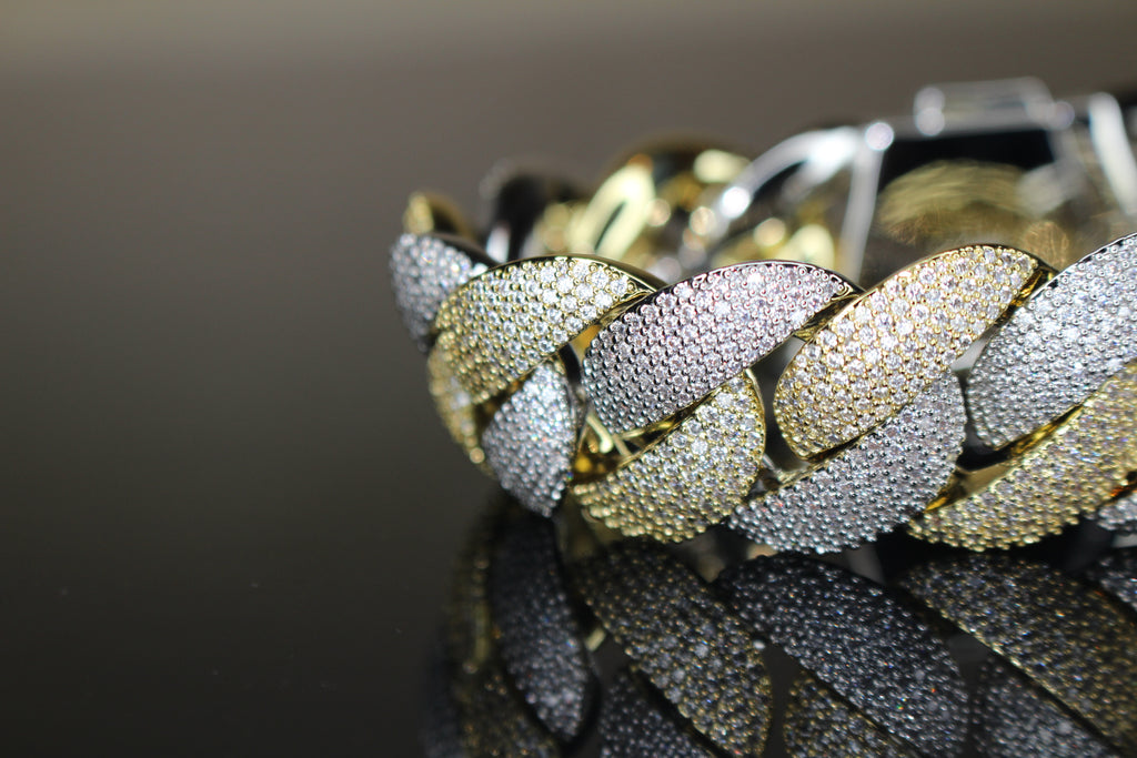 24mm XXL Cuban Miami 68.2ctw Lab Sim VVS1 Diamonds Bracelet - 2Tone Gold