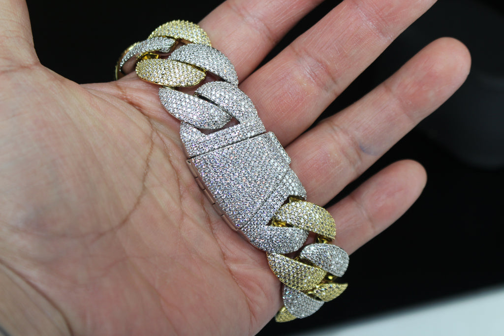 24mm XXL Cuban Miami 68.2ctw Lab Sim VVS1 Diamonds Bracelet - 2Tone Gold