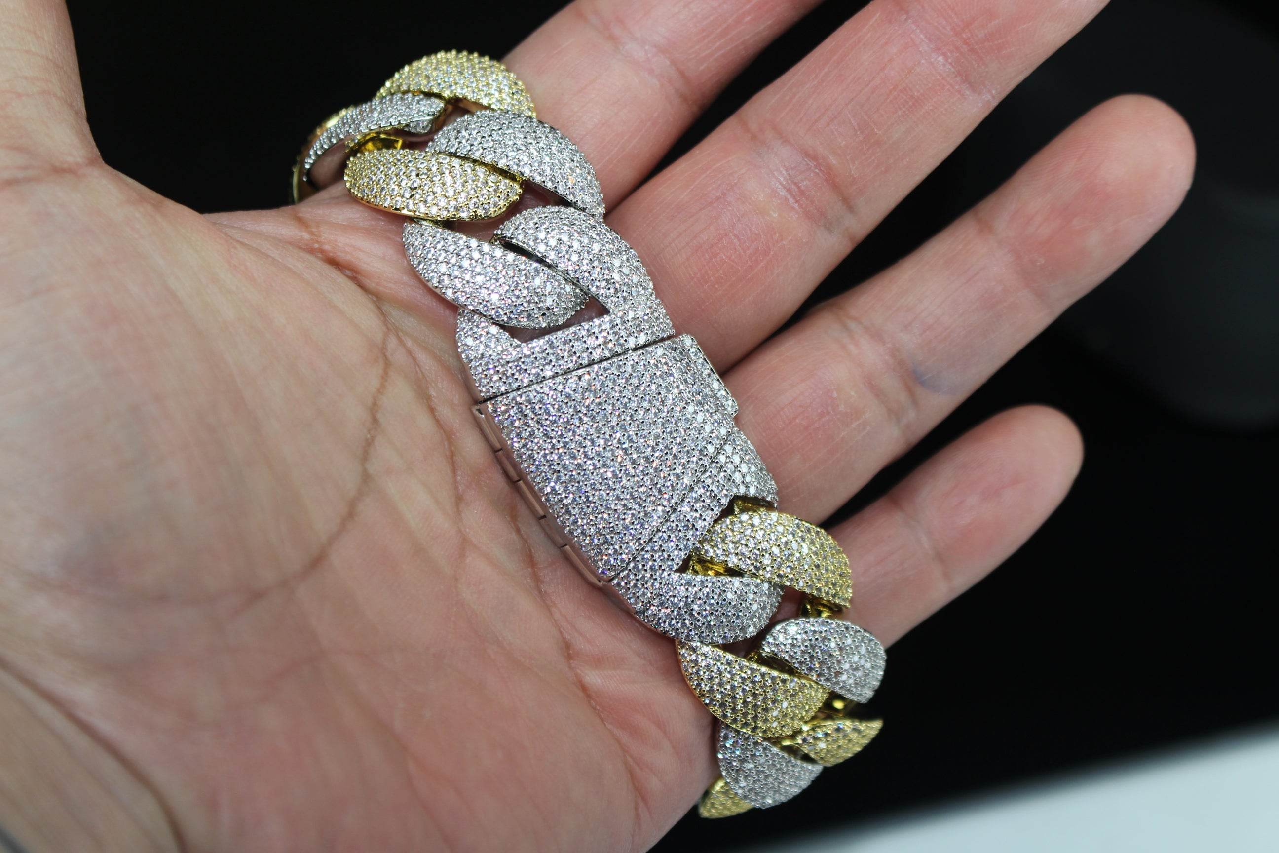 24mm XXL Cuban Miami 68.2ctw Lab Sim VVS1 Diamonds Bracelet - 2Tone Gold