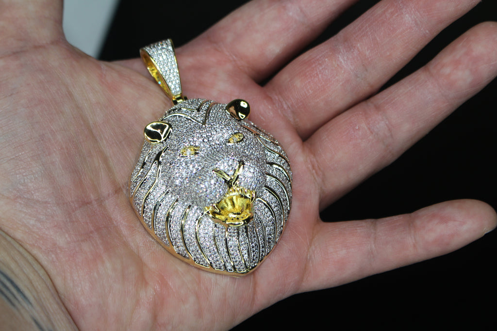 XL LION HEAD MASSIVE Pendant 12.5ct Lab Sim VVS1 Diamonds