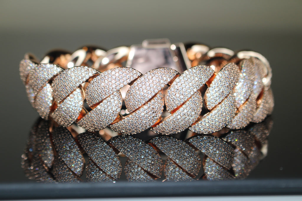 24mm XXL Cuban Miami 68.2ctw Lab Sim VVS1 Diamonds Bracelet - ROSE GOLD