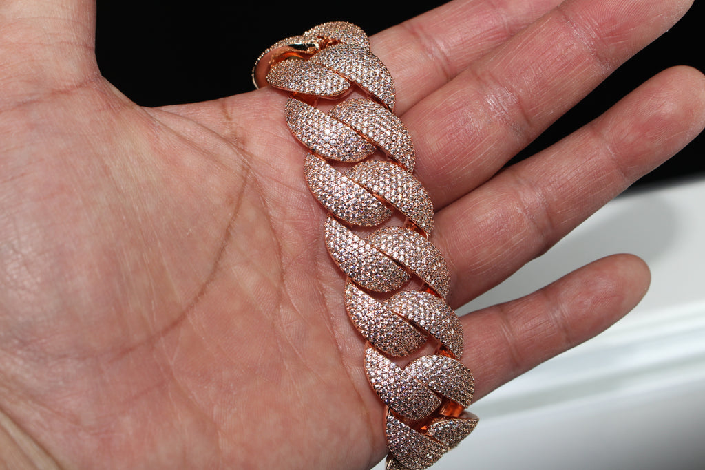 24mm XXL Cuban Miami 68.2ctw Lab Sim VVS1 Diamonds Bracelet - ROSE GOLD