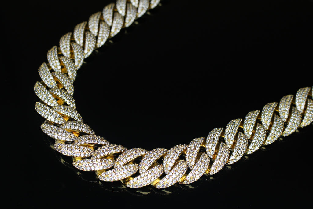 22mm Cuban Miami 156.2ctw Lab Sim Diamonds VVS1 Necklace - GOLD