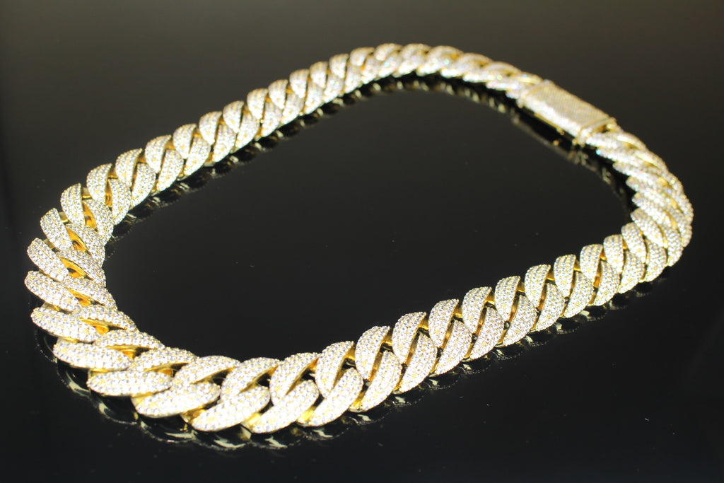 22mm Cuban Miami 156.2ctw Lab Sim Diamonds VVS1 Necklace - GOLD