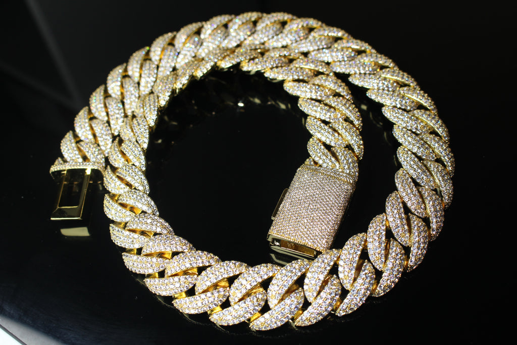 22mm Cuban Miami 156.2ctw Lab Sim Diamonds VVS1 Necklace - GOLD