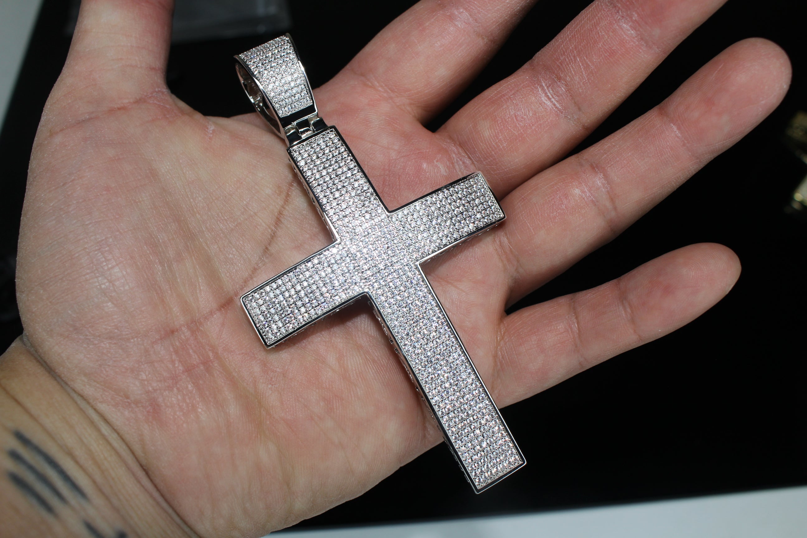 XL Cross Pendant 88.6ct Lab Sim VVS1 Diamond 14mm Cuban Prong Necklace