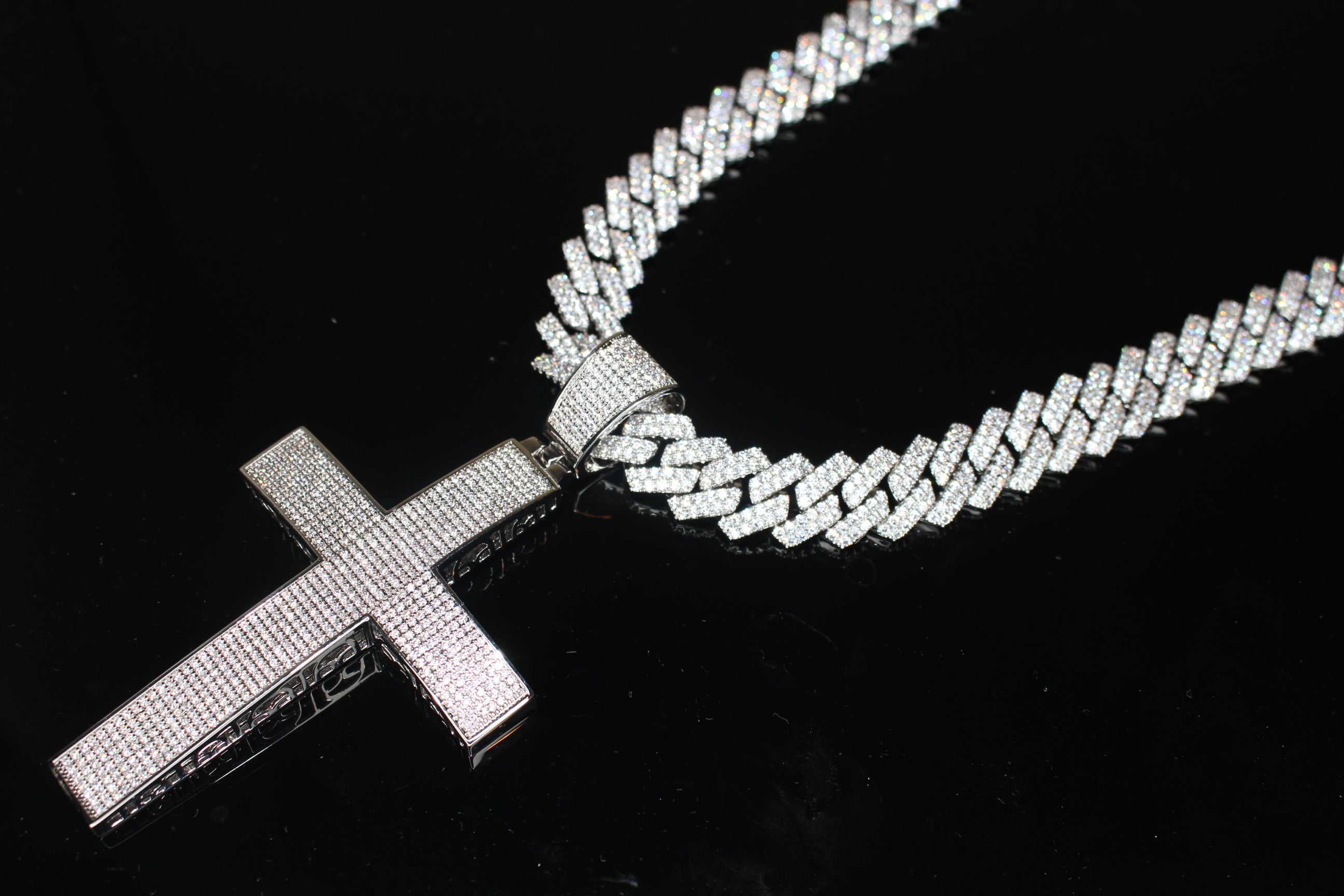 XL Cross Pendant 88.6ct Lab Sim VVS1 Diamond 14mm Cuban Prong Necklace