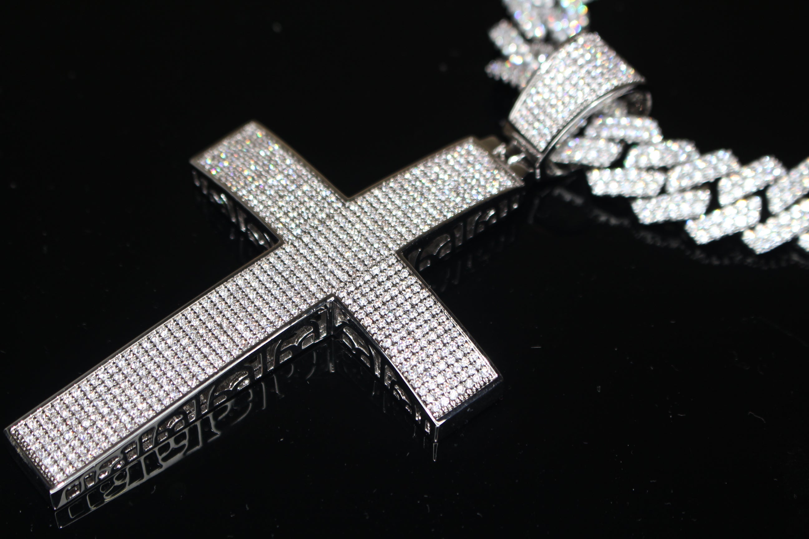 XL Cross Pendant 88.6ct Lab Sim VVS1 Diamond 14mm Cuban Prong Necklace
