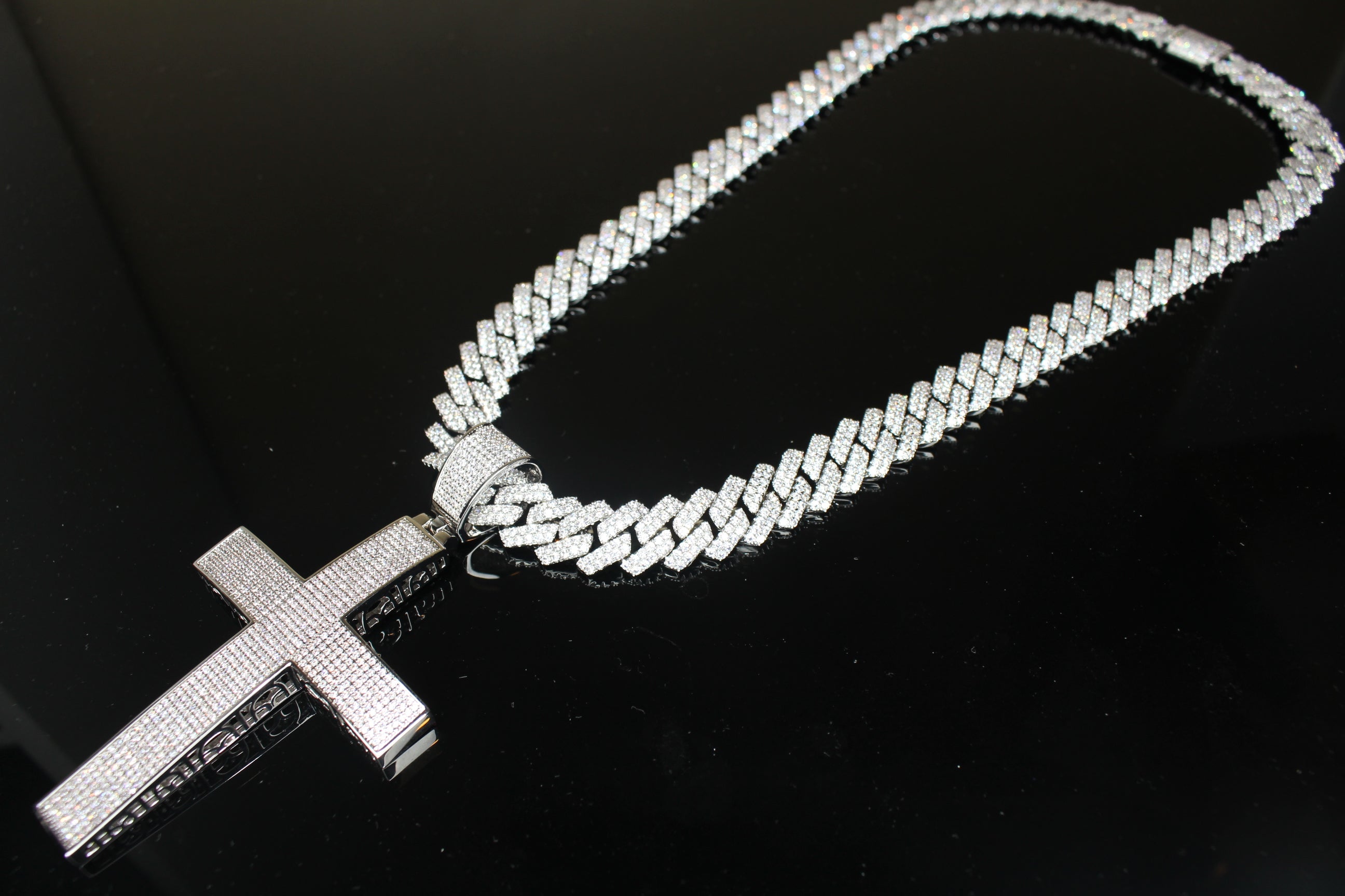 XL Cross Pendant 88.6ct Lab Sim VVS1 Diamond 14mm Cuban Prong Necklace