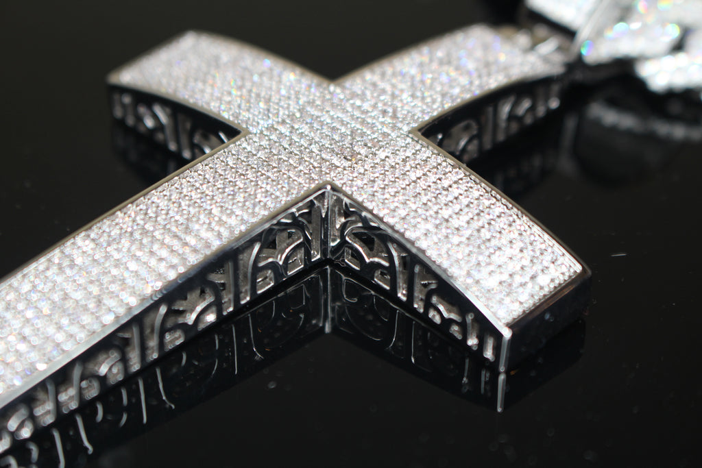 XL Cross Pendant 88.6ct Lab Sim VVS1 Diamond 14mm Cuban Prong Necklace