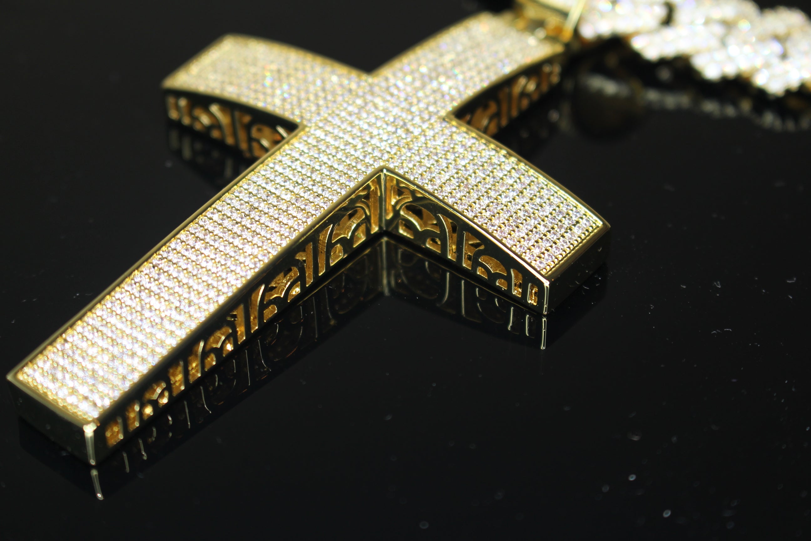 XL Cross Pendant 88.6ct Lab Sim VVS1 Diamond 14mm Cuban Prong Necklace- GOLD