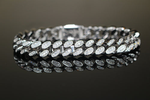 10mm Cuban Miami 925 Sterling Silver Bracelet 12ct Lab Sim VVS1 Diamond