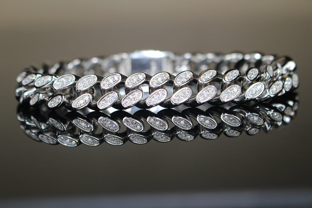 10mm Cuban Miami 925 Sterling Silver Bracelet 12ct Lab Sim VVS1 Diamond