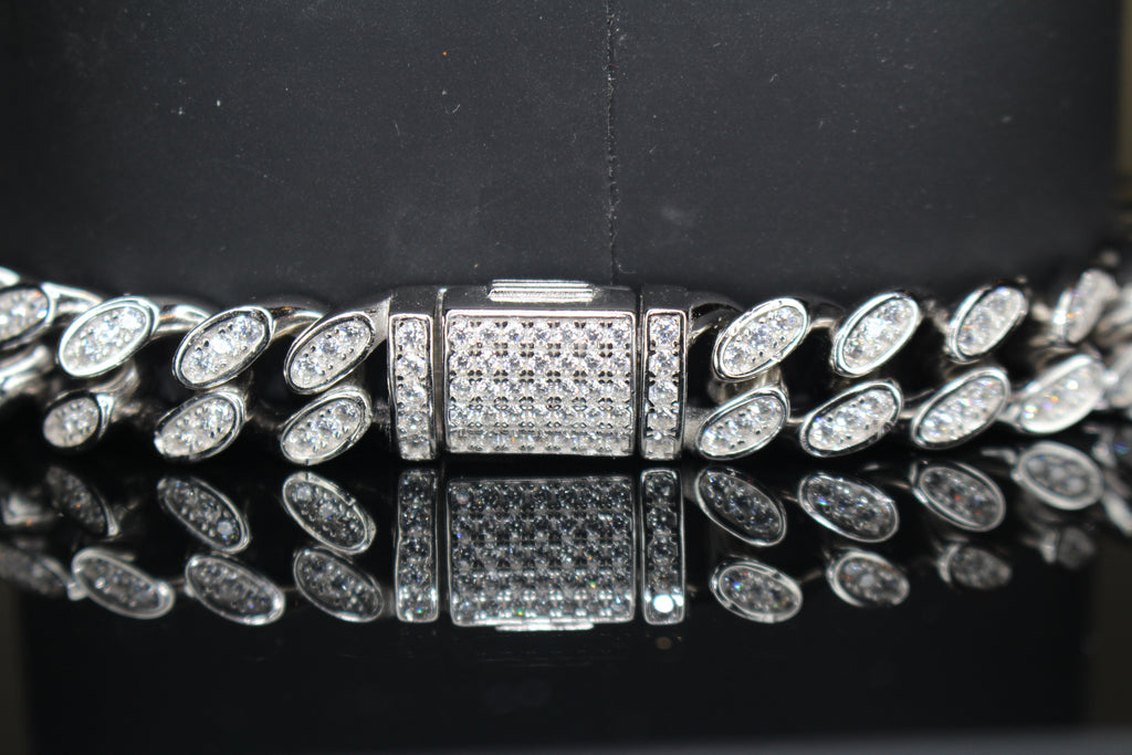 10mm Cuban Miami 925 Sterling Silver Bracelet 12ct Lab Sim VVS1 Diamond
